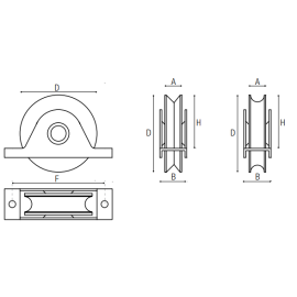 Roue, gorge V avec un roulement  Diamètre 100