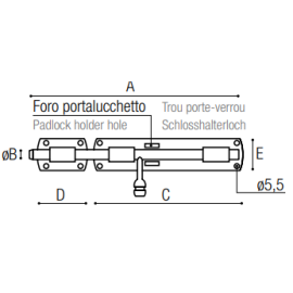 Verrou horizontal en inox avec support et porte-cadenas   12x100